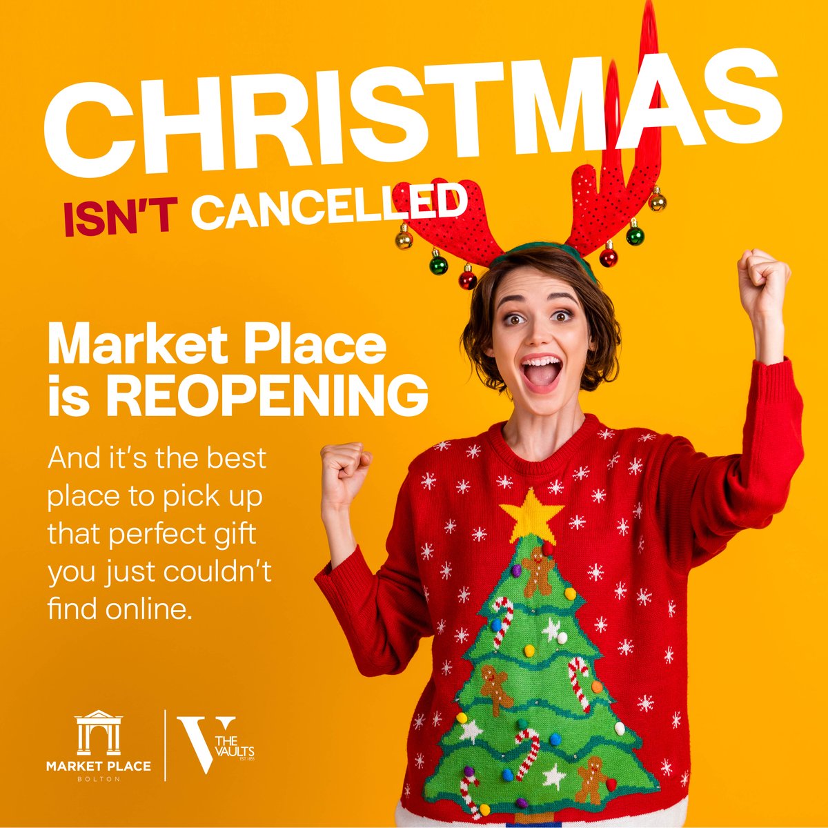 Market_PlaceSC's tweet photo. Market Place Bolton are looking forward to welcoming you all back 🎄

The Centre &amp; MP Car Park will re-open to visitors &amp; shopping public from 2nd December.  

*Opening hours to follow* 🕘

Safer parking, safer access, safer shopping. 🎁 https://t.co/Qjj8wAg674