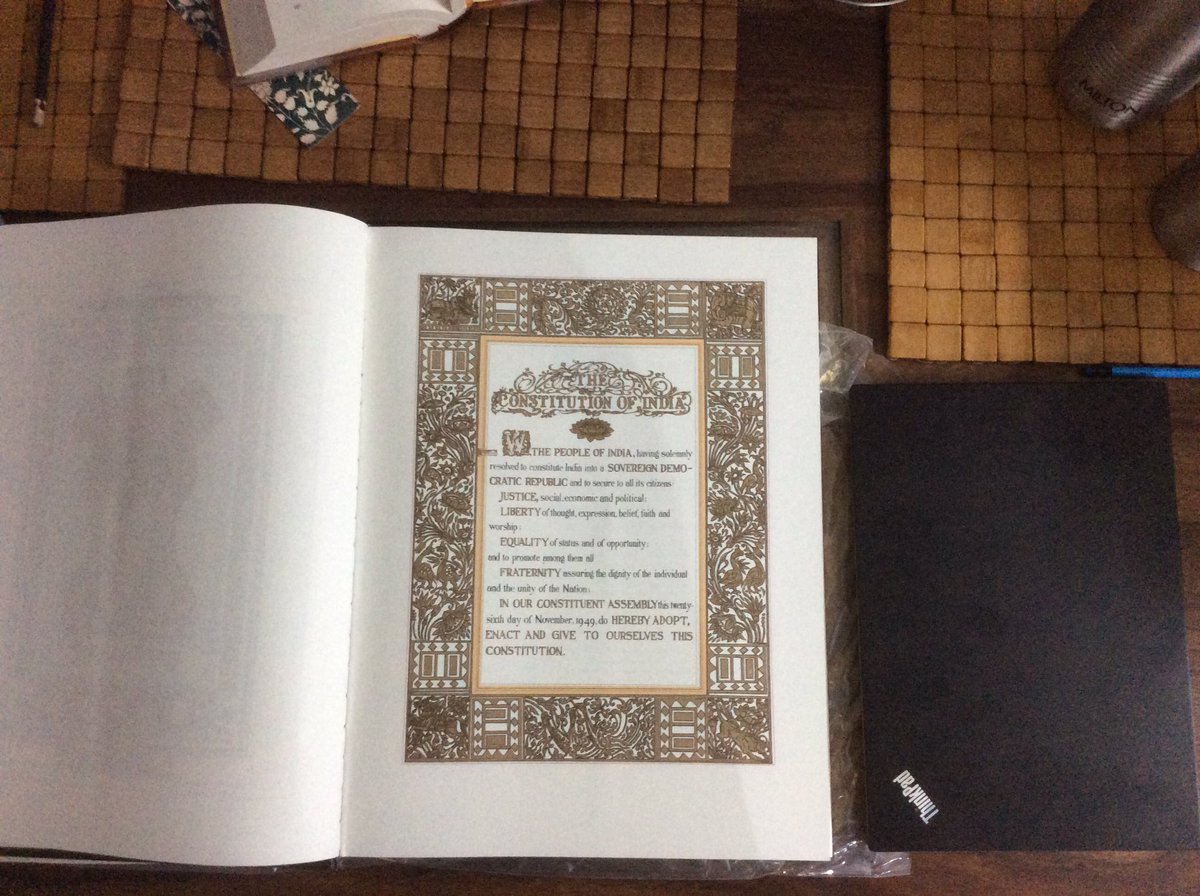 One of the greatest possession of this year was a near size constitution copy... when I told my friends I am getting a copy of constitution they laughed but when they saw it, they were in awe in the way it was made (Kept my laptop next to it for size compare)  #constitutionofindia