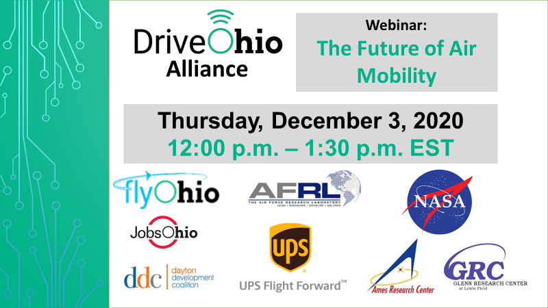 DriveOhio's tweet photo. Join us at 12 p.m. on Dec. 3 for the third #DriveOhioAlliance Webinar: The Future of Air Mobility.
Register for this #FREE event: https://t.co/TRSp60klD4
#FlyOhio @ODOT_Statewide @NASAglenn @NASAAmes @AFResearchLab @JobsOhio @daytonregion #UPSFlightForward https://t.co/RPcEREyj4D