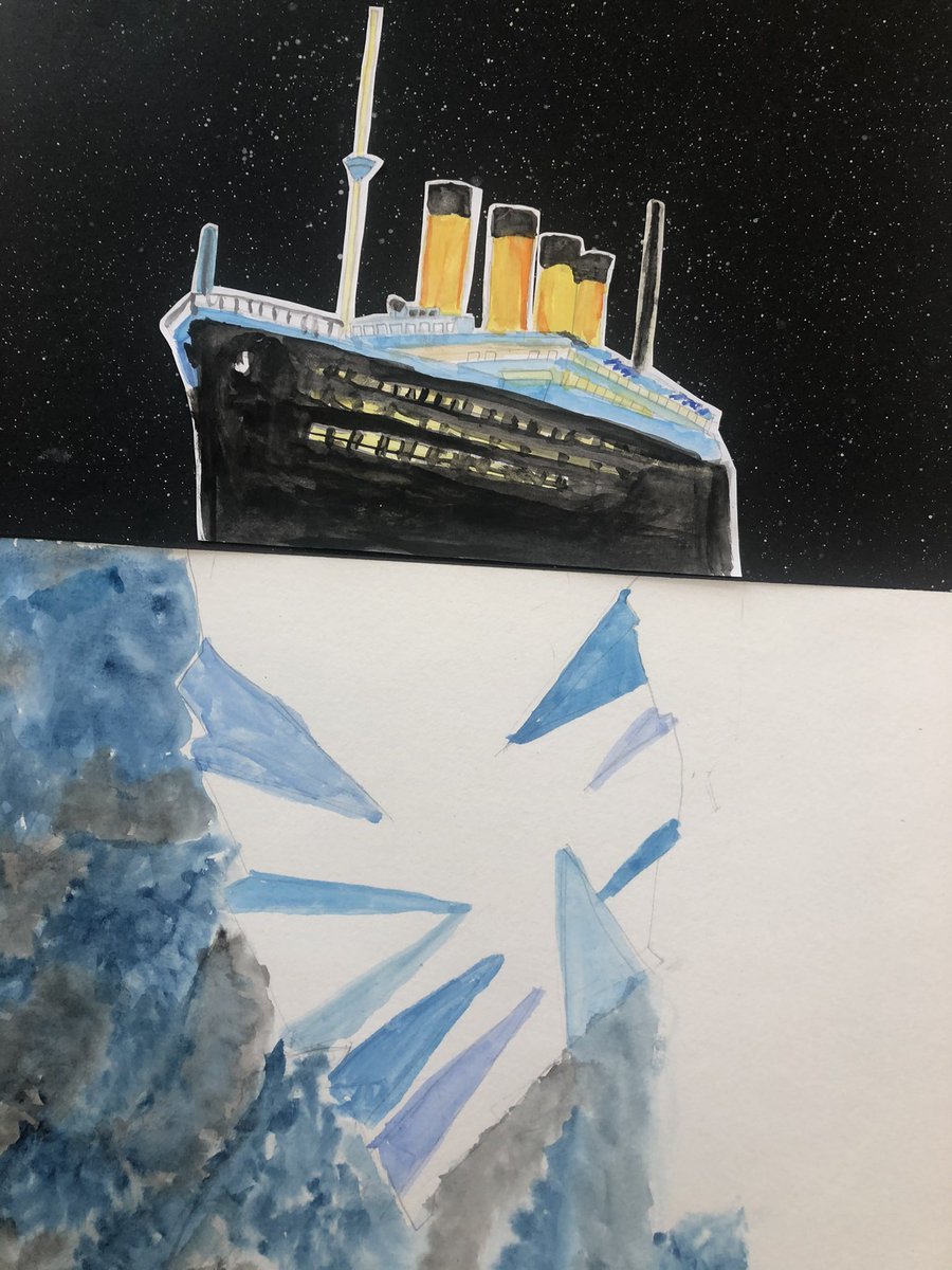 Year 6 have been learning all about perspective along with the fate and history of the Titanic. Here are some incredible Watercolors they have done.<a href="/TomSale/">Thomas Sale MCCT</a> #titanicart #Titanic