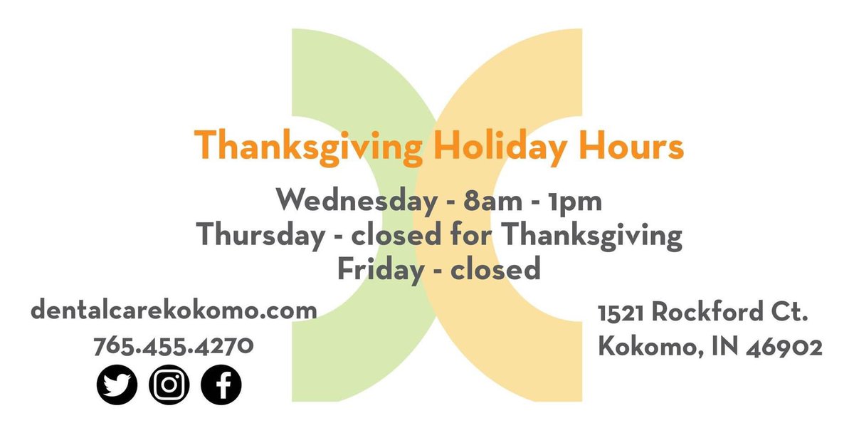 Happy Thanksgiving! 🦃 So our staff can enjoy time with family and friends, our office hours for the Thanksgiving holiday will be: