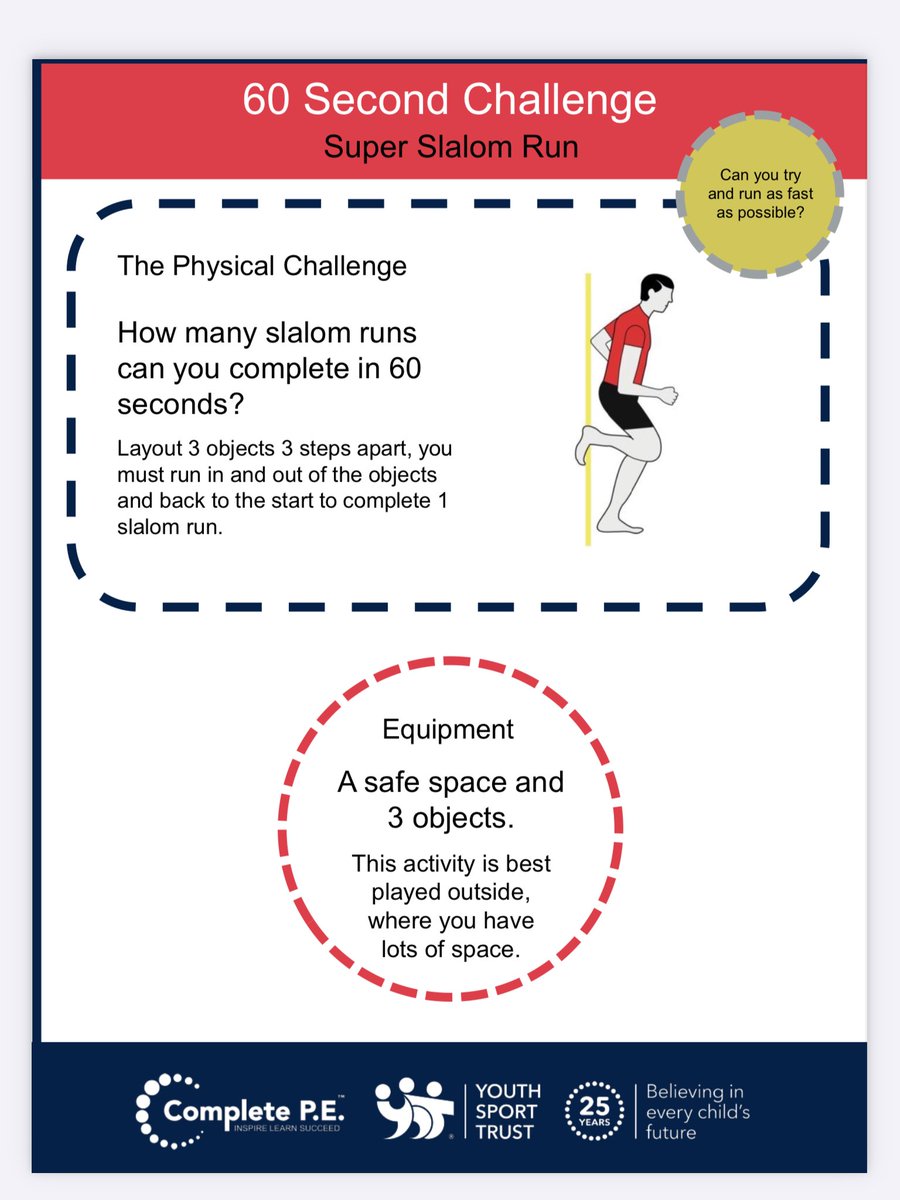 AlleynePe's tweet image. Make sure you check Show My Homework and complete the ‘Virtual Challenges’ for the School Games. Don’t forget to send the results in by the end of the week! These challenges only take 60 seconds to complete. Give them a go 💪 #TeamTAA #VirtualChallenges #SchoolGames