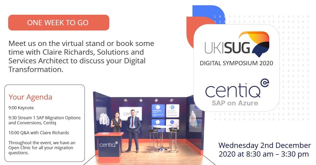 With just 1 week left before <a href="/SAPUserGroup/">UKISUG</a> virtual #event The Digital Insights Symposium, 2.12.20 
Join this event to network and hear from our Solutions and Services Architect <a href="/clairerichards/">Claire Richards</a>  Or meet with Matthew Jones who will be holding an open clinic for #SAPonAzure
#SAP