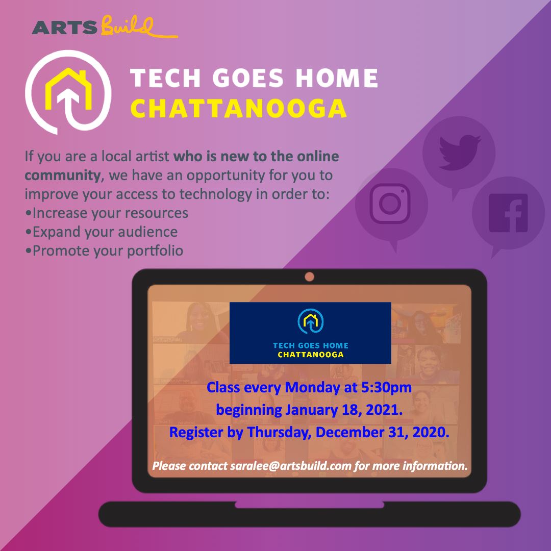 Calling all artists who are new to the online community! Beginning January 18, 2021, you will have the opportunity to explore the technology resources that can enhance your art and expand your reach. Email saralee@artsbuild.com for more information!