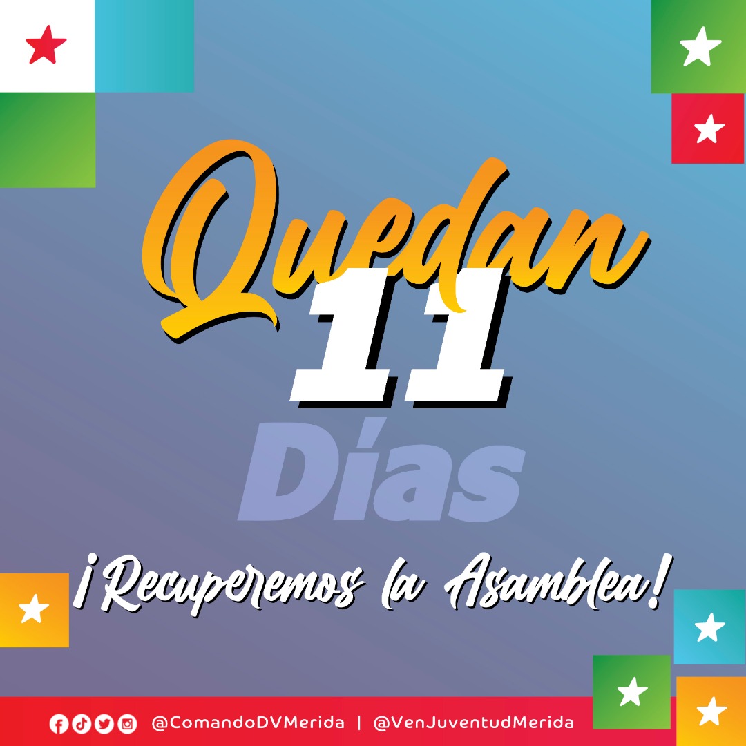 VenJuventudMRD's tweet photo. ¡Solo unidos podremos cumplir los grandes retos del futuro de la Mano con nuestros candidatos y candidatas de la patria 🇻🇪
Quedan 11 días para cambiar la Asamblea Nacional. ⏳
#VenVamosJunt⭐s
#6D
#Participa ✌🏻 #CambiemosLaAsamblea 🇻🇪
#SiempreConChavezYFidel https://t.co/bR4VmMPIWY