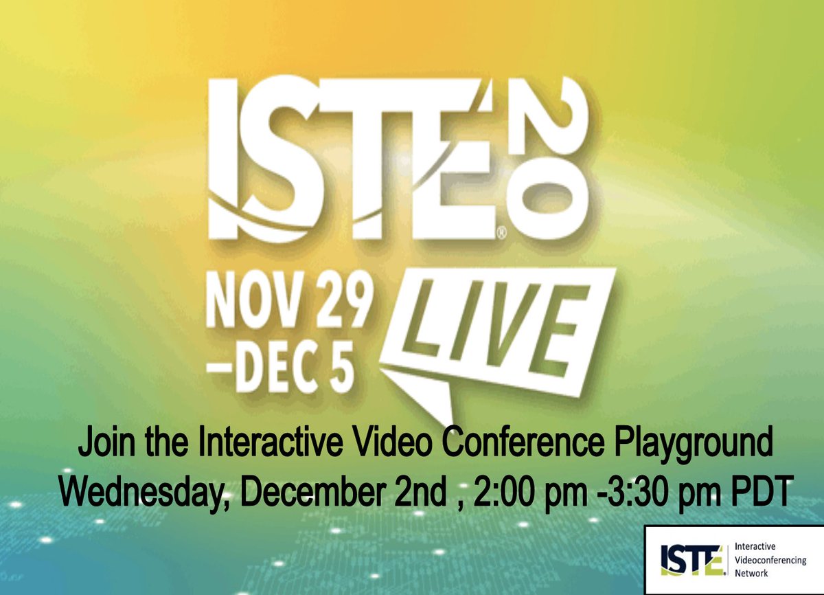 Join the Interactive Video Conference Playground at #ISTE20 : Wednesday, December 2nd , 2:00 pm -3:30 pm PDT, cannot wait to see you there !  <a href="/tmoehring/">Tami Moehring</a>