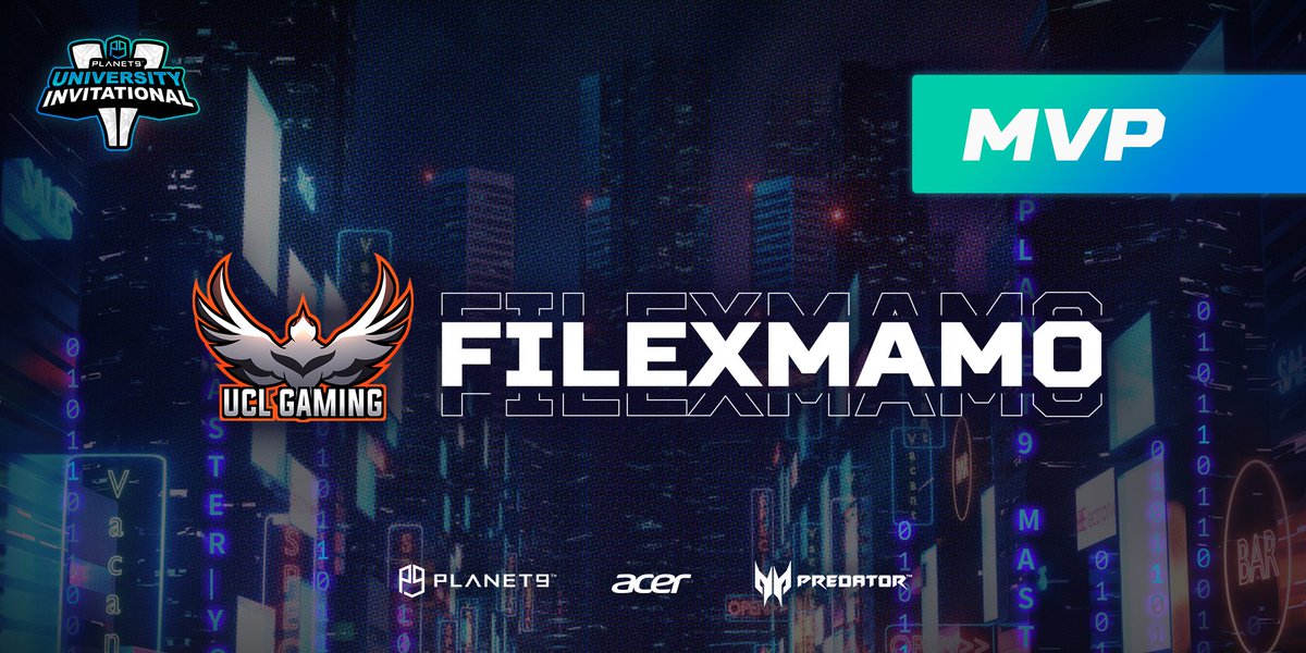 planet9gg's tweet photo. 📝 The poll is over and the results are in. Announcing your MVP of the #P9UI...

🏅 FiLexMAMO!

FiLexMAMO showed great consistent performances for @UCLGaming throughout the tournament and thoroughly deserves the MVP for his outstanding effort.

GGWP 🤝

#MasterYourPlay #Planet9gg https://t.co/UpFcUxfJC1