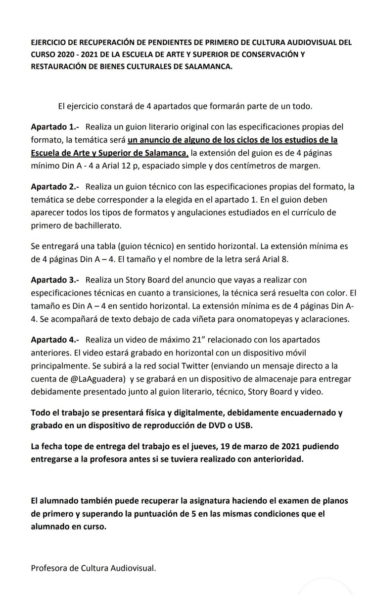Bachivisuales's tweet photo. Información importante para el alumnado de segundo con la asignatura de Cultura Audiovisual pendiente de primero. 
Se pondrá también en el tablón y en la web del centro. #RecuperaciónCuav de la asignatura de #CUAVPendientes20c21
#Entrega19demarzo2021 https://t.co/9p1MmB0n7m