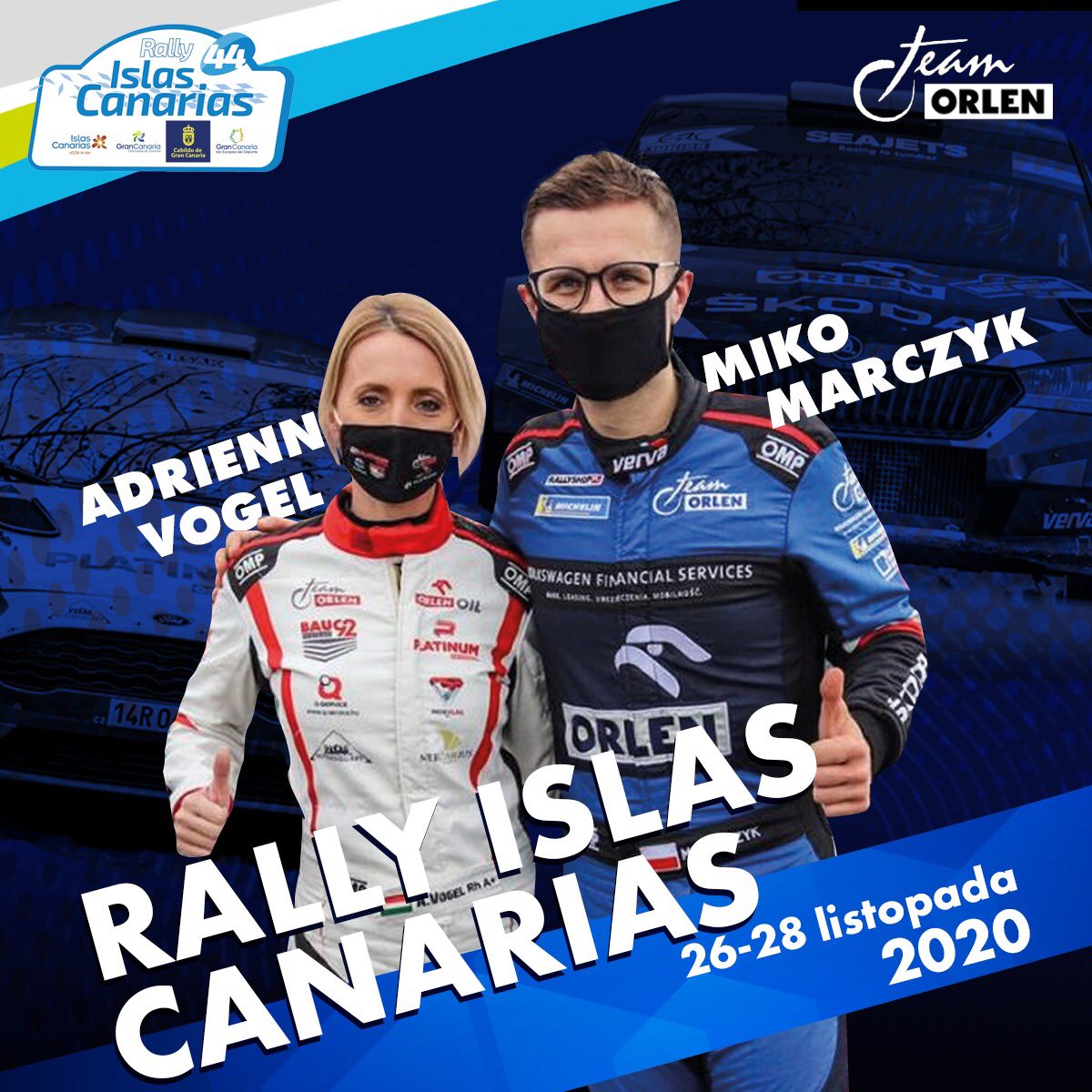 Ostatnia tegoroczna runda Rajdowych Mistrzostw Europy przed nami. 🚗 
Dwoje zawodników z ORLEN Team, - @Vogel Adrienn i @Miko Marczyk Motorsport, pojedzie od 26 do 28 listopada w 44. edycji @RallyIslasCanariasOficial 🇪🇸🇪🇺 Powodzenia! ✊