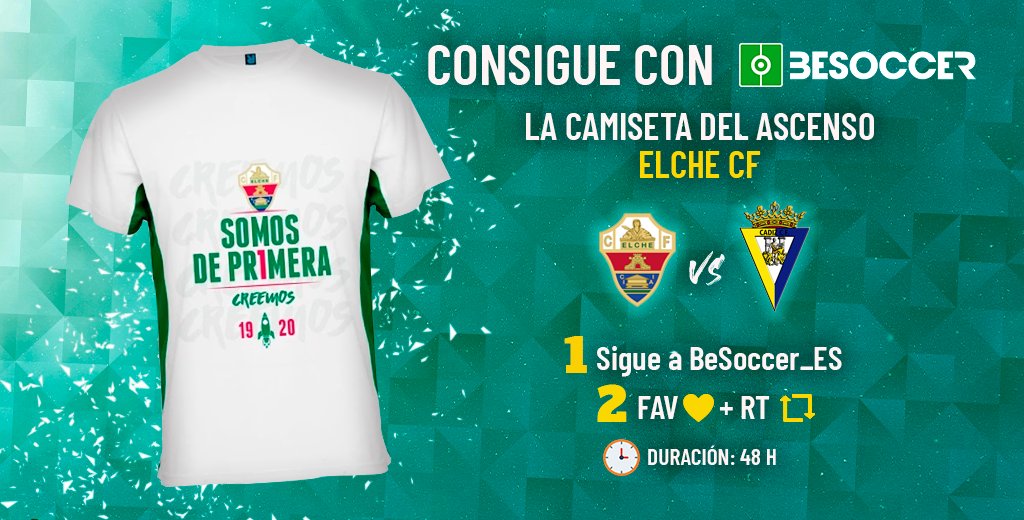 besoccer_ES's tweet photo. 🔝 ¡Este sorteo os va a encantar! ¿Queréis conseguir la camiseta del ascenso del @elchecf? ¡Es muy fácil! 🎁
1⃣ Sigue a @besoccer_ES
2⃣ Dale 🔃 y fav ❤️ a esta publicación
⏰ ¡Finaliza en 48 horas!
#BeSoccer #BeSoccerSorteo #ElcheCF https://t.co/gJmTkZnI9d