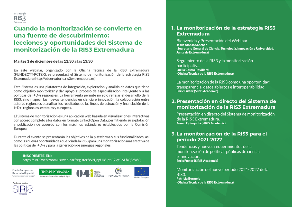 Bernardo Rondelli (@berrondelli) on Twitter photo 🙌1/12/2020 "Cuando la monitorización se convierte en
una fuente de descubrimiento: lecciones y oportunidades del Sistema de monitorización de la #RIS3 #Extremadura" <a href="/FundecytPCTEX/">FUNDECYT-PCTEX</a> @Junta_Economia <a href="/sirisAcademic/">SIRIS Academic</a>
👉bit.ly/2Jgmv3S 🙌1/12/2020 "Cuando la monitorización se convierte en
una fuente de descubrimiento: lecciones y oportunidades del Sistema de monitorización de la #RIS3 #Extremadura" <a href="/FundecytPCTEX/">FUNDECYT-PCTEX</a> @Junta_Economia <a href="/sirisAcademic/">SIRIS Academic</a>
👉bit.ly/2Jgmv3S