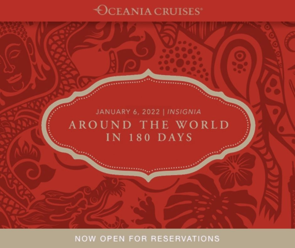 Has a world cruise always been on your bucket list? Oceania Cruises' 2022 around the world in 180 days cruise is now open for bookings!.

Explore destinations around the world while sailing with Oceania Cruises. Contact us to know more and book your world cruise.