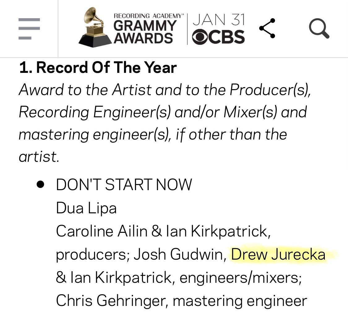 Thrilled to see instructor Drew Jurecka named in this GRAMMY NOMINATION! Drew played on @DUALIPA's album Future Nostalgia, which has just been nominated for *6* Grammy Awards in different categories, including Record of the Year.
#HumberMusic #GRAMMYs https://t.co/lzjVxleBct