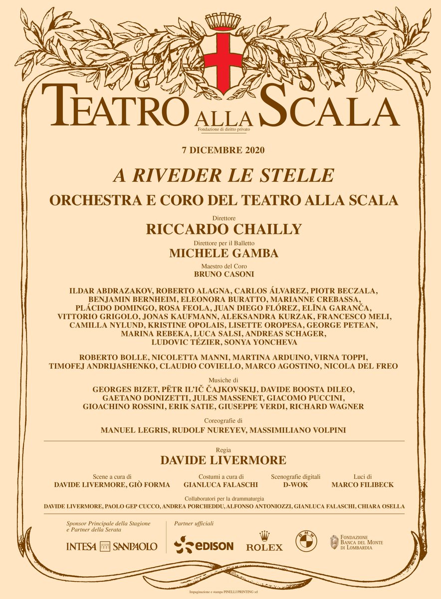 teatroallascala's tweet photo. “A rivedere le stelle” è il titolo della Serata che il 7 dicembre alle ore 17 andrà in onda su Rai1, Raiplay, RaiRadio3 diretta da Riccardo Chailly con la regia di Davide Livermore e grandi artisti internazionali. 
https://t.co/R2Ebce9oOF https://t.co/Xftuk30vjH