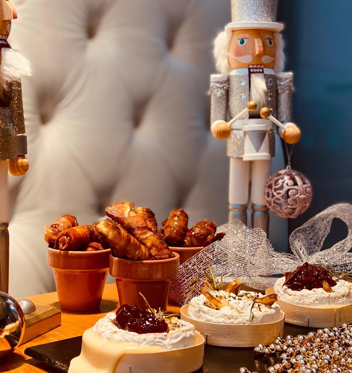 Revving up for reopening 🤞 next week with a sneak preview of chef's festive grazes..can anyone think of a time when candied pigs in blankets, halloumi in blankets and baked camemberts aren't the best idea ever! 🎄🎁