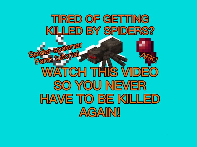 raybeanosu's tweet photo. TIRED OF DYING FROM SPIDERS?
CHECK THIS VIDEO OUT, SO YOU NEVER HAVE TO DIE FROM SPIDERS AGAIN! SPIDER FARM SPAWNER AFK MINECRAFT TUTORIAL
https://t.co/ROGgW3fBLV
#Minecraft
#Minecraftspawner
#Minecrafttutorial
#Minecraftyoutuber
#Minecraftafk
#Minecraftbedrock
#spiderfarm https://t.co/qJjWLJ9tVY