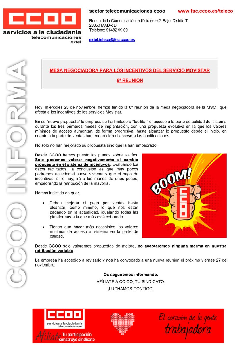 Extel6's tweet photo. 🔊CCOO AbaiGroup Madrid
❗Reunión Incentivos 
               Movistar❗

📍Aqui os dejamos el resumen de la reunion mantenida hoy 25/11/2020👇 https://t.co/89BuqHpKDL