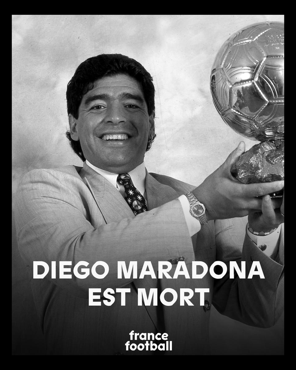 ballondor's tweet photo. Des suites d'un arrêt cardiaque, Diego Maradona est mort https://t.co/MlH5YL9h4a https://t.co/Rj1eocL4RL
