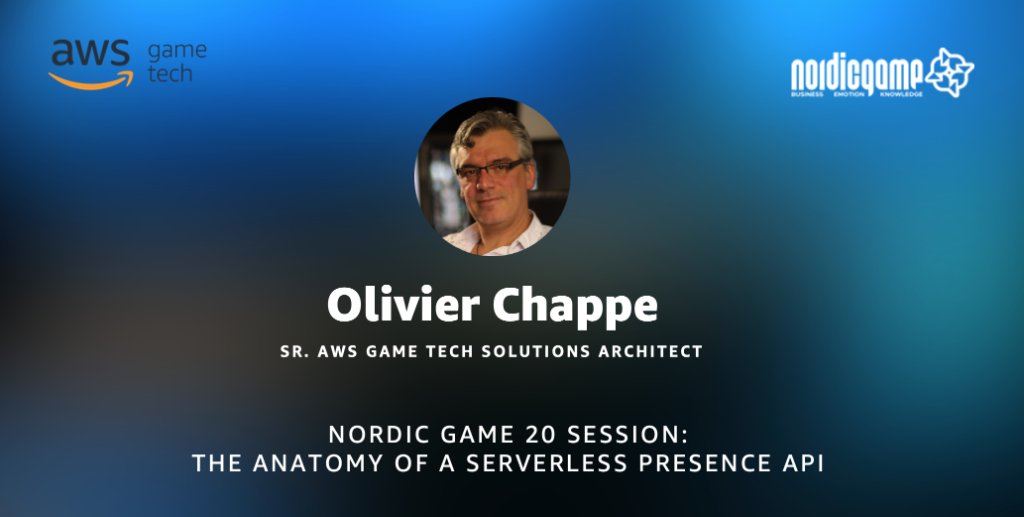 AWS Game Tech SA <a href="/olivier_chappe/">Olivier Chappe</a> will be presenting a session <a href="/NordicGame/">Nordic Game</a> 20, where he'll take you through a demonstration of how to build a Presence API for your game project: go.aws/2J5IURX #GameDev