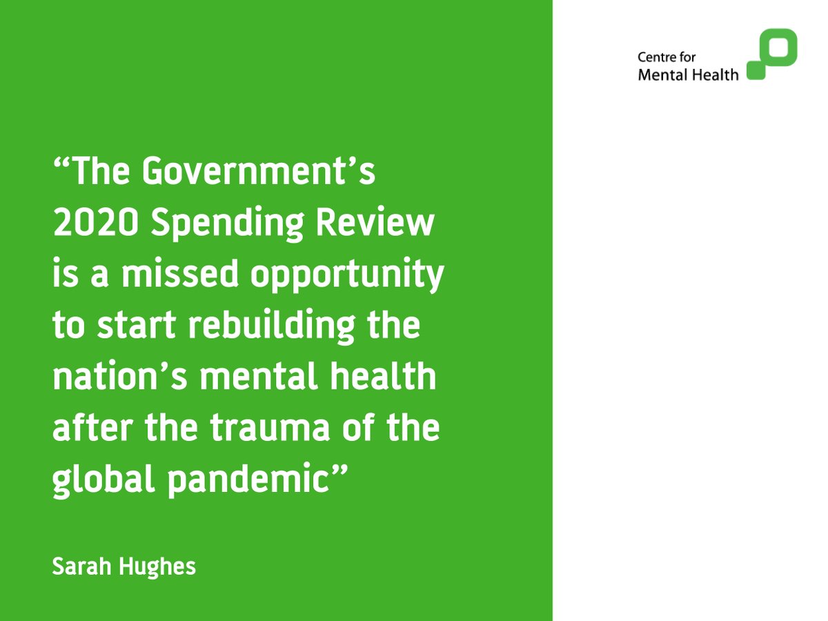 "The Government’s 2020 Spending Review is a missed opportunity to start rebuilding the nation’s mental health after the trauma of the global pandemic."

Read our response to the Government's #SpendingReview announcement: centreformentalhealth.org.uk/news/spending-…