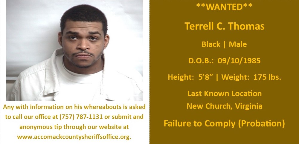 accomackso's tweet photo. The Accomack County Sheriff’s Office has warrants on this subject for failure to comply with the terms of his probation.  Anyone with information on his whereabouts is asked to contact our office.  Thanks in advance for your help.  #WANTED https://t.co/hNtxWQBzMY