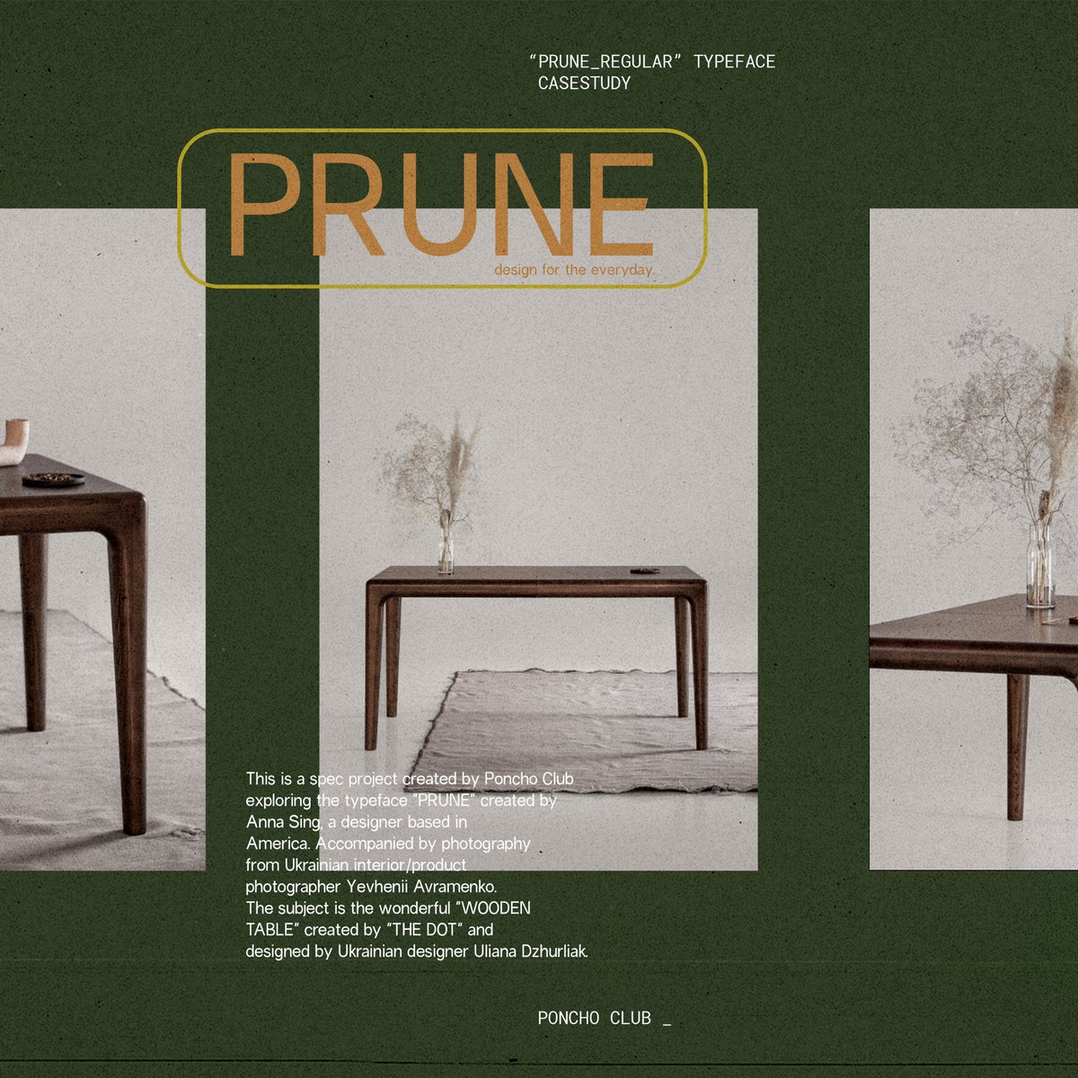 Ponchoclub_'s tweet photo. Prune: Design for the everyday Logo &amp; identity exploration 

The typeface "PRUNE" created by Anna Sing. Accompanied by photography from photographer Yevhenii Avramenko. The subject is the wonderful "WOODEN TABLE" created by "THE DOT" and designed by Uliana Dzhurliak. https://t.co/NrxlzmzG1a