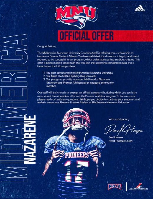 Excited to announce an offer from <a href="/MNUFootball_/">MNUFootball</a>! Thanks to @MNUCoachNovak