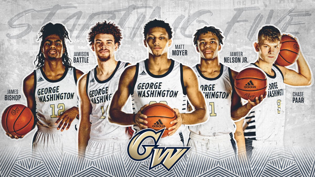 GW_MBB's tweet photo. First starting 🖐️ of the new season! Tip coming vs. Navy at the Veterans Classic on @CBSSportsNet.

#RaiseHigh | #R1SEWITHUS https://t.co/yWEzrbUQTs