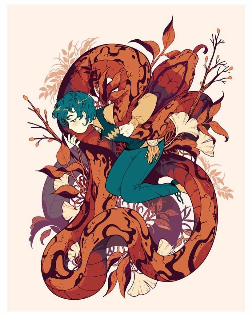 RootLiterary's tweet photo. We hope everyone spends Thanksgiving somewhere cozy and safe! Here's some calming #WeDrawWednesday artwork for you by #RootLitIllustrator @aluhnim. 🐍⠀
⠀
#chanchau #rootlitillustrators #rootlit #art #illustration #illustrate #drawing #drawingof… https://t.co/nvbGcKIMdG https://t.co/bksLXACFLx