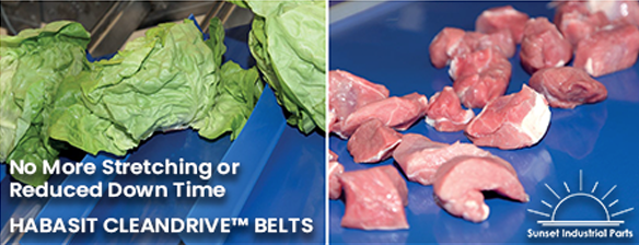 PartsSunset's tweet photo. Habasit Cleandrive™ Aramid-Reinforced Monolithic Conveyor Belts are now stronger, cleaner, don't stretch &amp; USDA/FDA accepted. See how you can reduce belt wear, maintenance &amp; downtime by contacting Sunset Industrial at (562) 809-8300 or visit learn more at https://t.co/aa9NJsBzqd https://t.co/mkIa0lj2zX