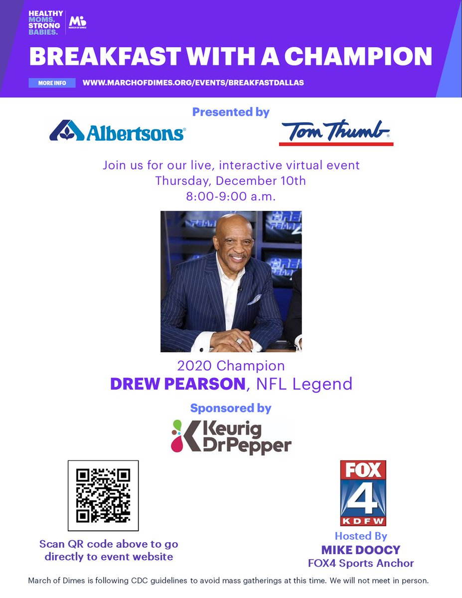 Thrilled to partner with <a href="/88DrewPearson/">Drew Pearson</a> for this year's Breakfast With A Champion, presented by <a href="/Albertsons/">Albertsons</a> <a href="/TomThumb_Stores/">Tom Thumb</a> 
Join us and emcee <a href="/MikeDoocyFox4/">Mike Doocy</a> of <a href="/FOX4/">FOX 4 NEWS</a> for our virtual event. 
Register TODAY! bit.ly/35eLtbj
#DallasCowboys #BKFSTchamp #dfw