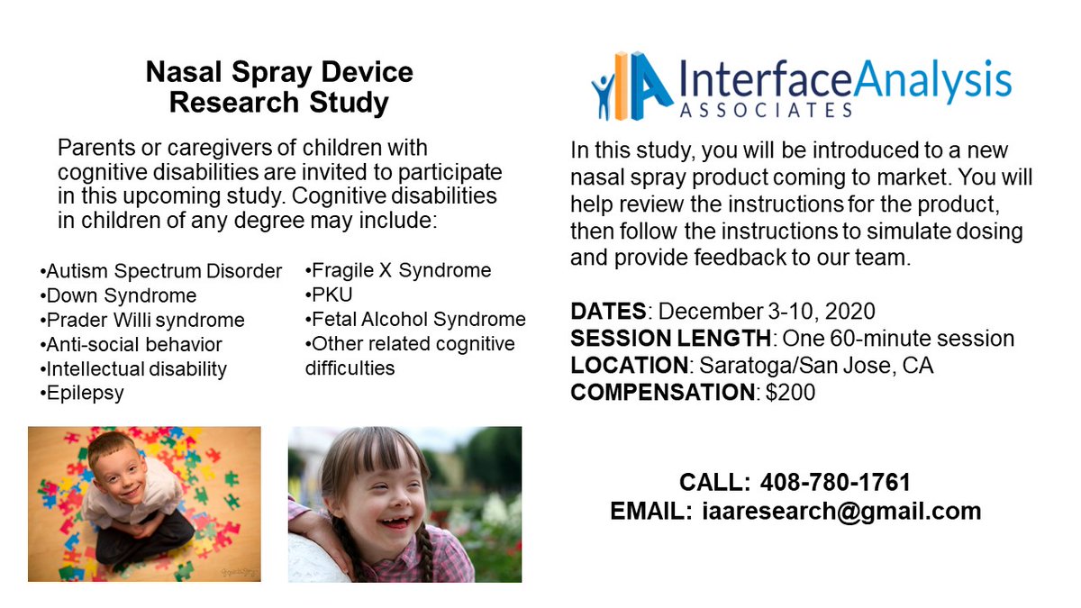 iaaresearch's tweet image. Do you have a child with a #cognitivedisability?

We want your help!

Call us to find out more (408) 780-1761