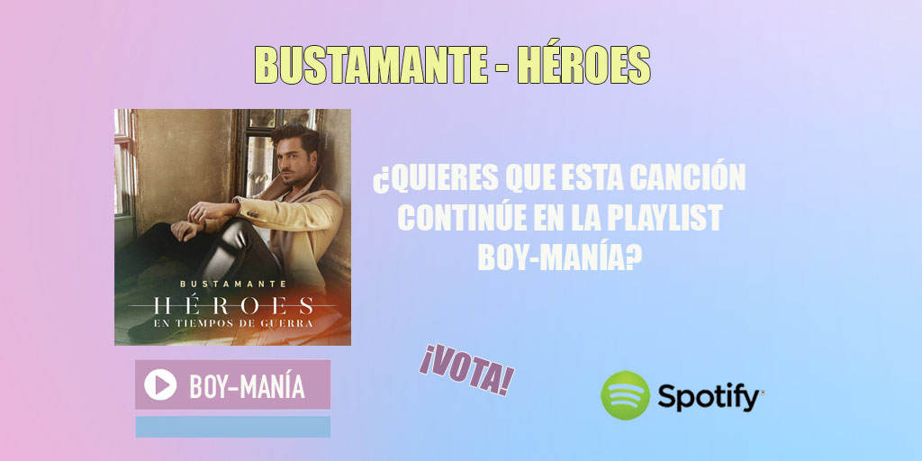 musicdote's tweet photo. ¿Quieres que "HÉROES" de 
@David_Busta  llegue a lo más alto de la playlist
🔥BOY-MANIA🔥?

RT= 5 votos
MG= 2 votos

@FCO_Bustamante 
 
🔊Sigue la playlist aquí 👉 https://t.co/O1doJqeP3T

Votaciones abiertas hasta 27/11/20 a las 18h https://t.co/ZrsxgxediN