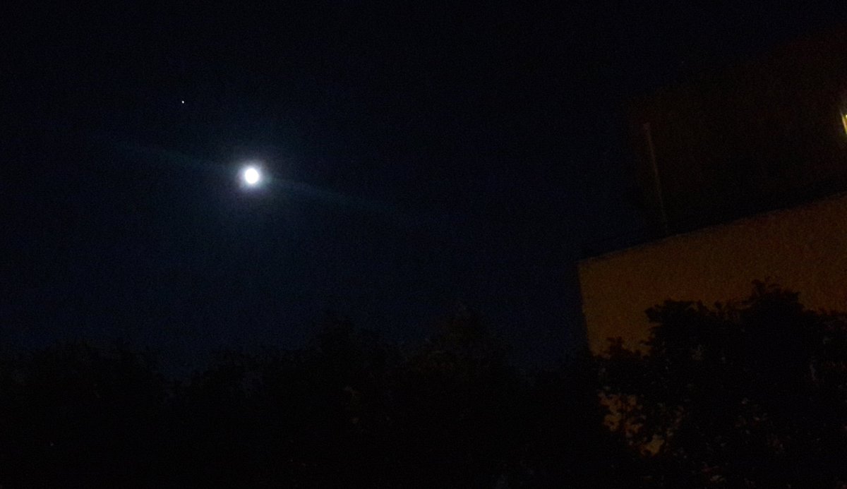 astropierre's tweet image. Ce soir, la Lune est juste en bas à droite de la planète Mars.
Impossible de les rater, toutes les deux...

(photo prise à l'instant avec mon vieux téléphone portable)