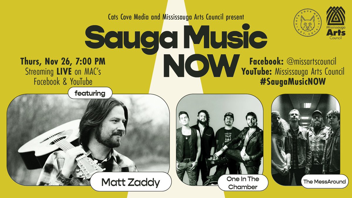 Mississauga_M's tweet photo. You don't want to miss #SaugaMusicNOW tomorrow @ 7pm EST: 

@catscovemedia &amp; @MissArtsCouncil are bringing you #TheMessAround @oitcband &amp; @mattzaddy!

TUNE IN: https://t.co/my6haAcUxW https://t.co/wtM9JRuxJh