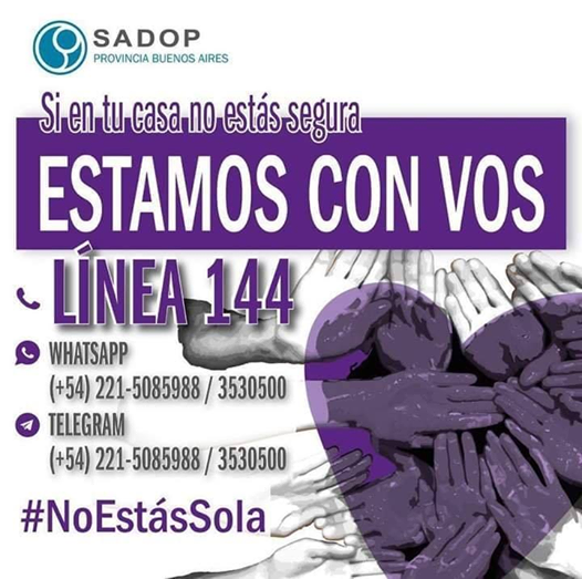 sadoppba's tweet photo. ✅En el Día Internacional de la Eliminación de la Violencia Contra las Mujeres te recordamos las líneas de asistencia disponibles en la Provincia de Buenos Aires para mujeres víctimas de violencia de género👇
📞Línea 144
📱Whatsapp y Telegram
2215085988
2213530500
#NiUnaMenos https://t.co/jUMbLf1VoO