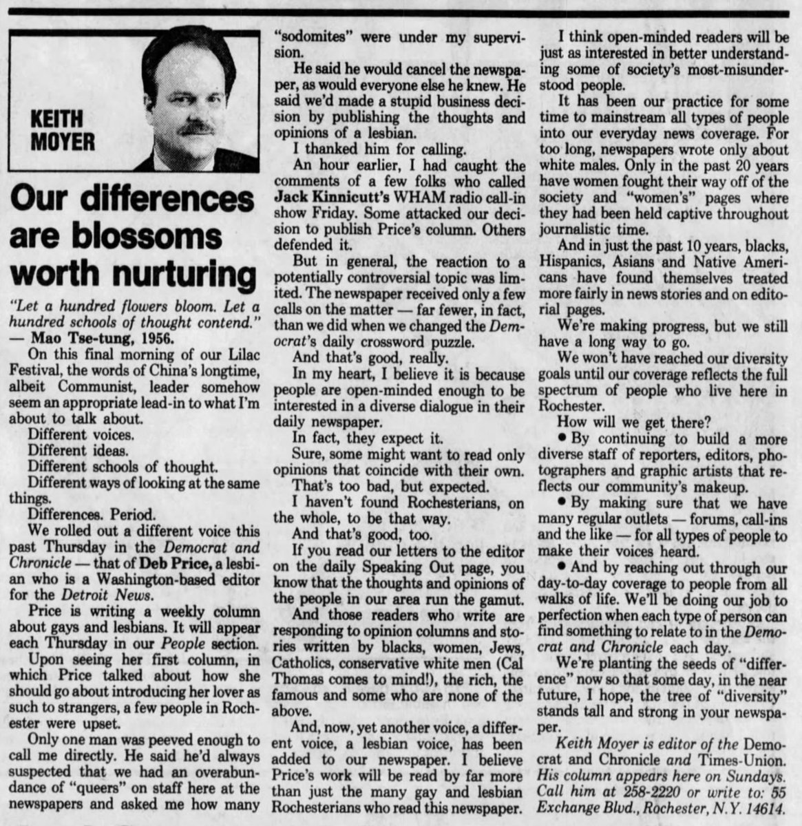 Most Americans in 1992 said they didn't know a single gay person. Then suddenly there was Deb, on the breakfast table next to the sports section.She wasn't just running in NYC and SF, either — she was reaching people in red states, too.