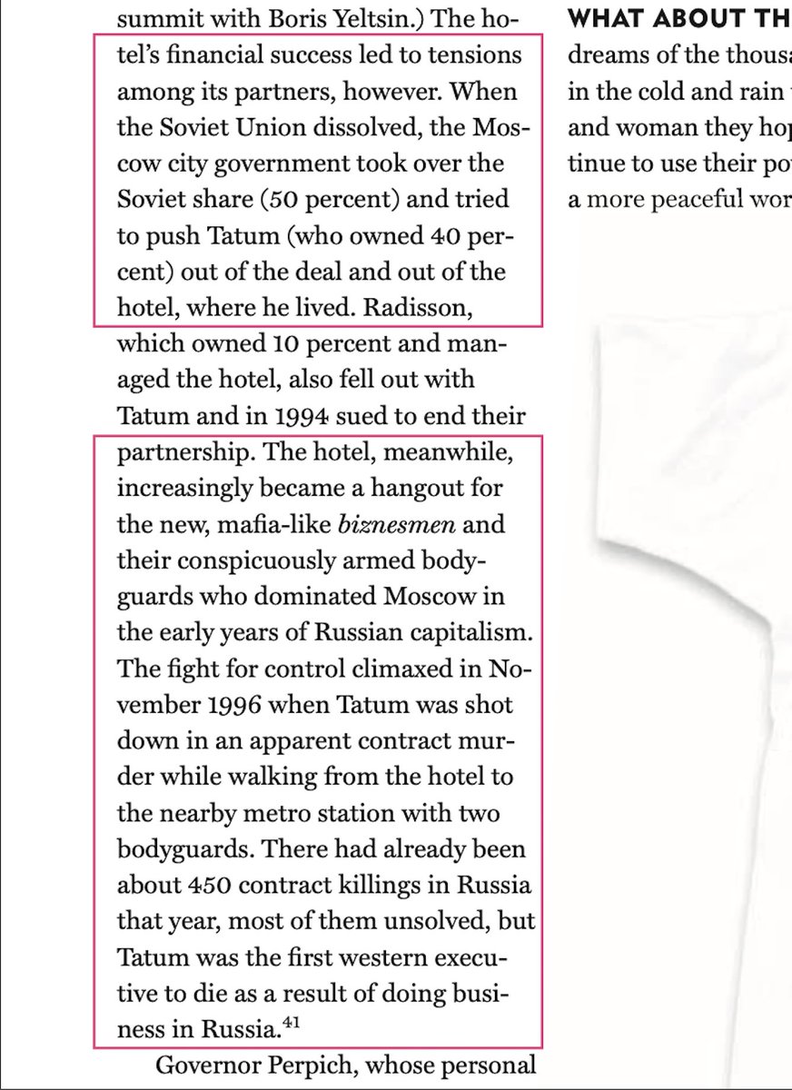 "Fight 4 control endedNov 1996 whenPaul Tatumwas shot down in apparent contract murderwhile walking from hotel2 nearby metro stationw 2 bodyguards."Fun fact:450 mostly unsolvedcontract killings in Russia1996Tatum 1st western exec2 die as result of RU biz.