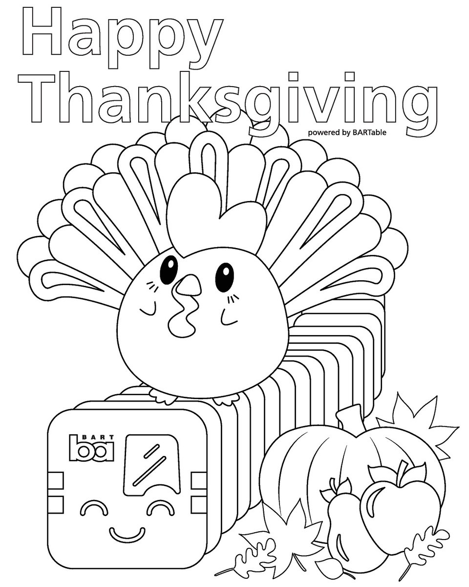 SFBARTable's tweet photo. 🚨🦃Celebrate a colorful Thanksgiving and win a BARTable swag prize pack!
Color in either of the turkey train drawings and upload a photo of your finished masterpiece to be entered to win!
Make sure 1) tag #sfbartable #trainyourturkey with submission 2) by Nov. 29 at 11:59 pm! https://t.co/hopdvcGRmw