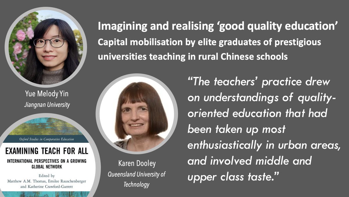 In Chap 11, Yue Melody Yin & Karen Dooley (@QUTEducation) use Bourdieu’s #habitus & cultural capital to explore how the ‘best and brightest’ #teachers in China 🇨🇳 conceptualised and aimed to achieve “good quality #education” in their #teaching.

See: bit.ly/ExaminingTFAll