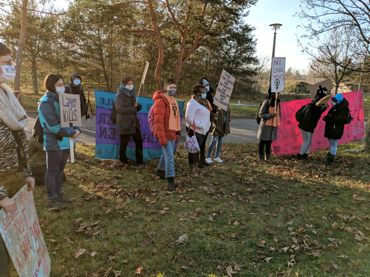 ActionforLesvos's tweet photo. Thanks @women_in_exile for today's powerful demonstration! It was beautiful to listen to you, dance and protest together. In our hearts is Rita who was murdered last year and all the women* and children who suffer from the daily abuses in this racist Lager System #abolishLager https://t.co/3sM4eNdJPQ