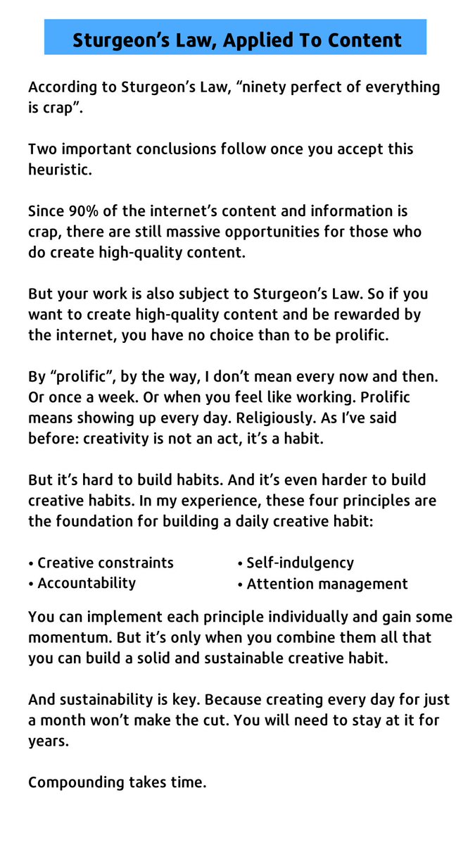 "Four-fifths of everybody's work must be bad. But the remnant is worth the trouble for its own sake."In today's essay I explore Sturgeon's Law and the role it plays in your creative work.TL;DR: quantity leads to quality.(10/30)
