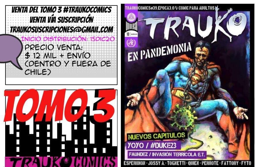 traukocomics's tweet photo. SUSCRÍBETE, Ciclo TrauKo 30 Años: 05 tomos de 120 y +páginas por tomo. Precio venta suscriptor ciclo completo: $40 mil +envío. Precio unitario por tomo: $ 12 mil c/u (...) No Huyas #trauko regresó, escríbenos a: traukosuscripciones@gmail.com https://t.co/K6FLBxiXxt