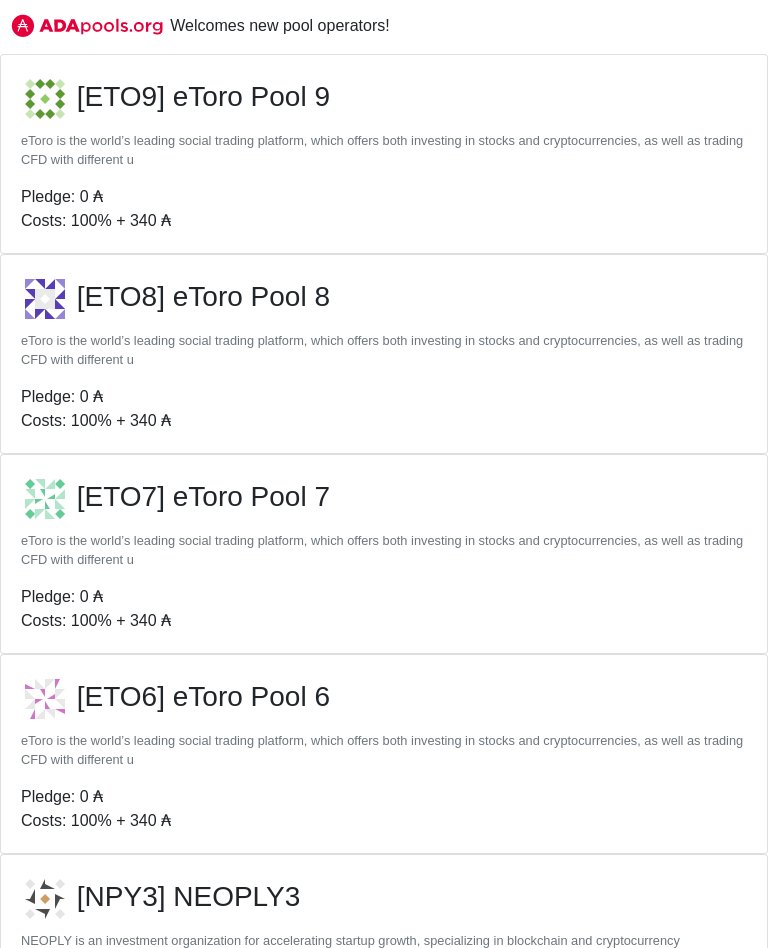 cexplorer_io's tweet photo. https://t.co/xw0WREABJG welcomes new pools!
#ETO9 #eToro Pool 9 #ETO8 #eToro Pool 8 #ETO7 #eToro Pool 7 #ETO6 #eToro Pool 6 #NPY3 #NEOPLY3 #NPY2 #NEOPLY2 #OSAKA #OSAKA-Pool #cardano $ADA
👉 https://t.co/ujXY0tIcr5 👈 https://t.co/qft7WyNam1