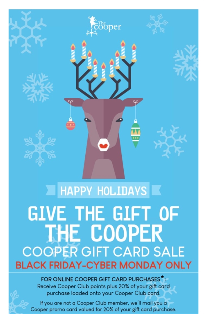 TheCooperFL's tweet photo. 2 More Days Until Our Annual Black Friday Gift Card Sale Begins! https://t.co/XdmTLE6ZqZ https://t.co/h0xb7FoASg