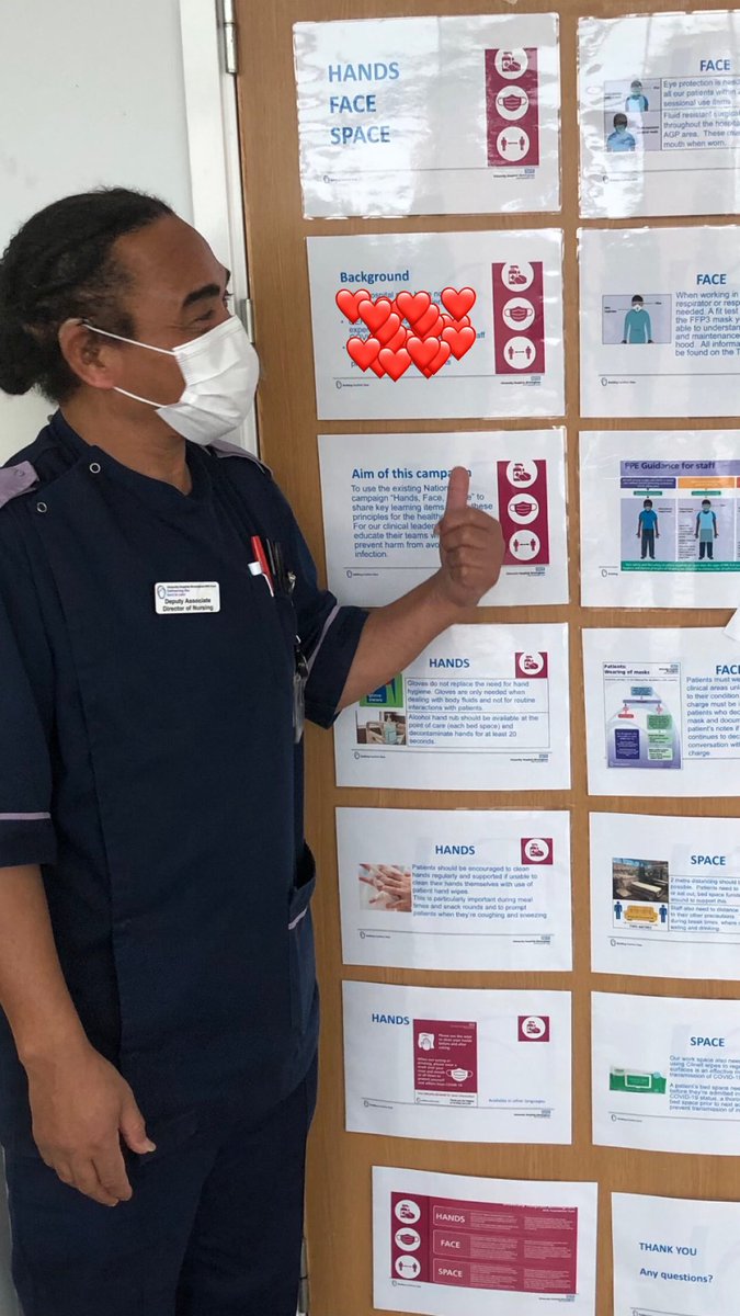 Great to see our Deputy DoN Carlton sharing the key messages from our #HandsFaceSpace campaign. One of many colleagues leading the way in #infectionprevention #IPCinAction ⁦@uhbtrust⁩