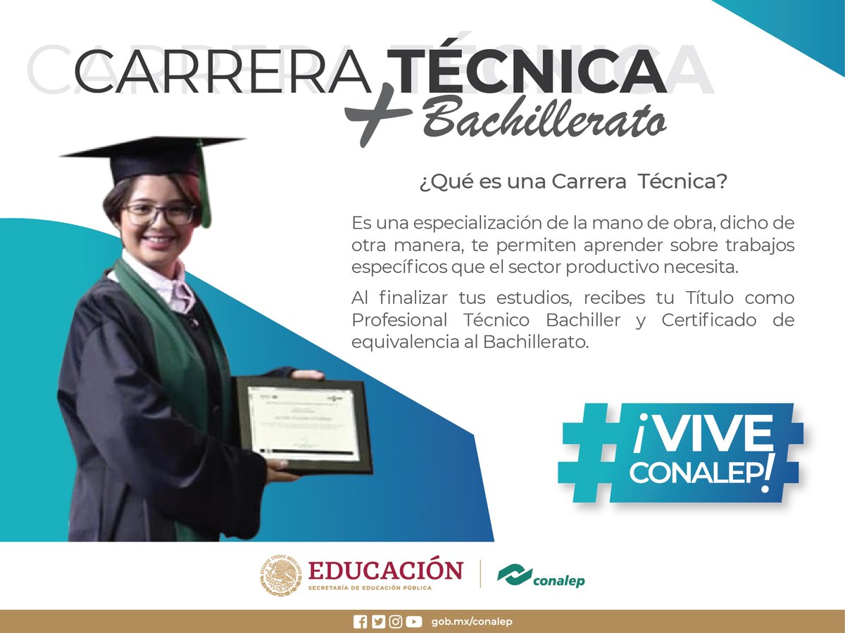 CONALEP_Mex's tweet photo. ¿Sabías que, actualmente, la mayoría de las empresas buscan profesionales técnicos?

Estudiar tu bachillerato y al mismo tiempo una carrera técnica, te abre grandes posibilidades en el mundo laboral.

#ViveCONALEP https://t.co/yqQYZicmU8