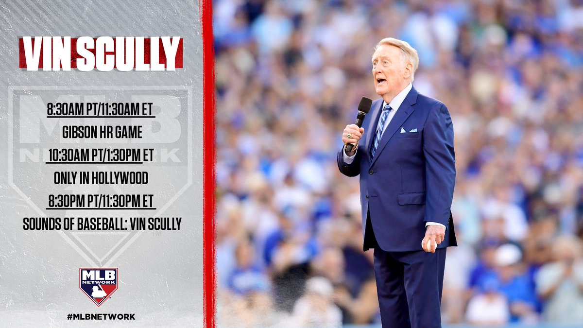 Happy Birthday to the legendary @TheVinScully! Celebrate the iconic @Dodgers broadcaster's Hall of Fame career today on MLB Network 📺