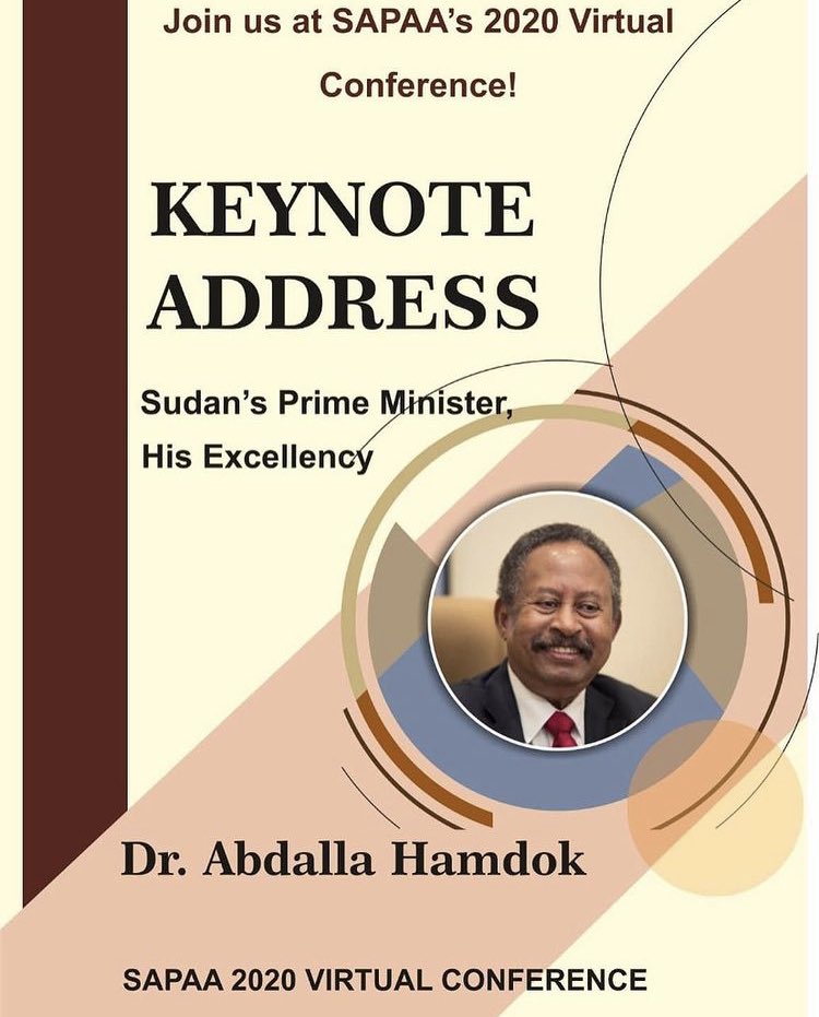 Here is our agenda for our 2020 Virtual Conference this weekend! Featuring His Excellency Prime Minister Dr. Abdalla Hamdok, speaking as our keynote speaker on Sunday!