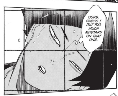 did suna really said he put "too much mustard" cause if so he really is the perfect man for osamu, using food on unrelated sentences while playing volleyball 